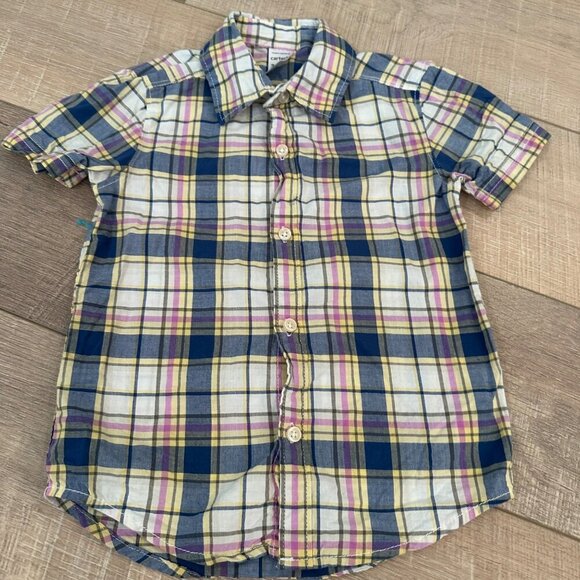 CARTER'S BOYS SHORT SLEEVE BUTTON SHIRT PLAID  PINK BLUE 3T - Picture 2 of 5